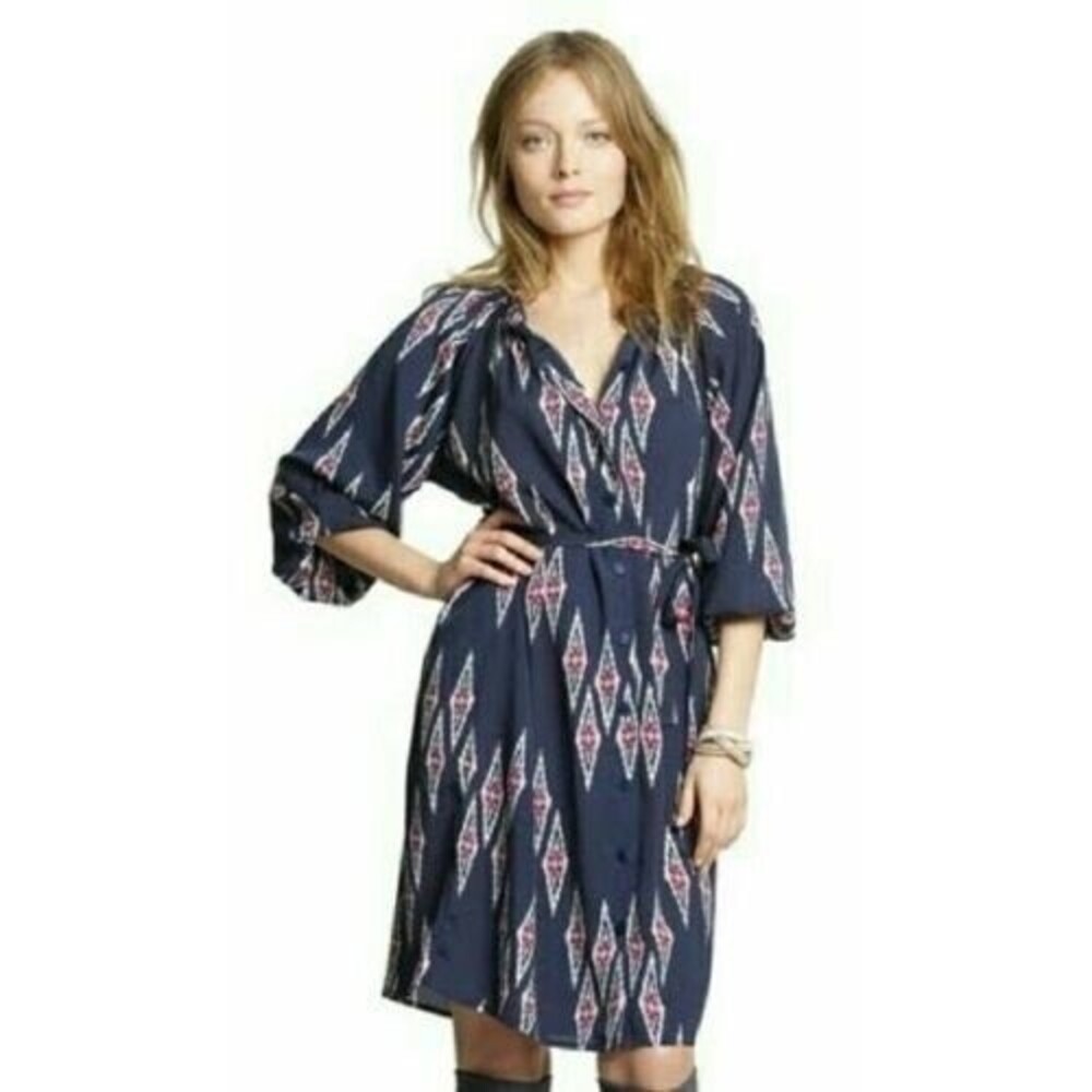 Tucker For Target Shirt Dress Size XS Button Up Balloon Sleeve Navy Print EUC B9